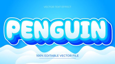 Noel ve kış şablonu için Penguen Mavi ve Beyaz 3D düzenlenebilir metin efekti