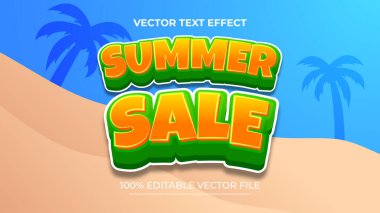 Plaj arka planında düzenlenebilir metin efekti yaz indirimi 3D tarzı