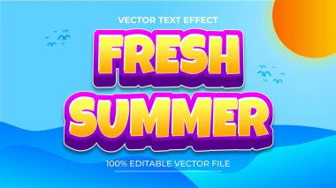 Yaz Taze 3D metin tarzı efekti Mutlu yaz tatili temalı