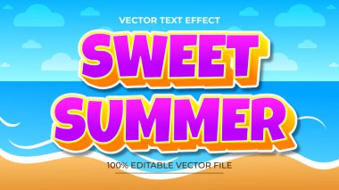 Yaz 3d düzenlenebilir metin efekti ve deniz manzarası arka planı