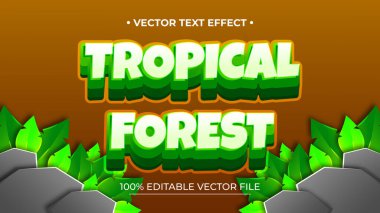 Tropikal Orman metin efekti 3d ve kalkan ve yaprak illüstrasyonu ile düzenlenebilir metin efekti