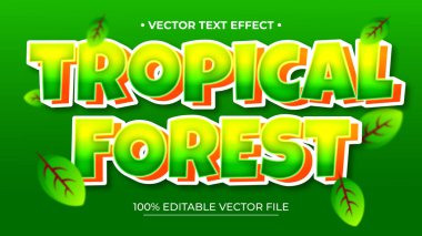 Tropikal Orman metin efekti 3d ve kalkan ve yaprak illüstrasyonu ile düzenlenebilir metin efekti