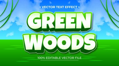 Gökyüzü arkaplanlı Green Woods düzenlenebilir metin efekti vektörü