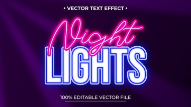 Gece ışıkları metni neon tarzı düzenlenebilir metin efekti