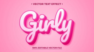 Kızsal pembe metin efekti şablonu, Barbie bebek pembe renkler, düzenlenebilir vektör