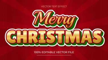 Noel Metni Efekti Mutlu Noeller Düzenlenebilir Metin Efekti Kırmızı zemin üzerinde 3B lüks Altın Gradyan