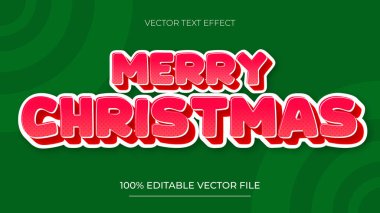 Noel metin efekti 3d metin efekti ve yeşil arkaplan ile düzenlenebilir kırmızı metin efekti