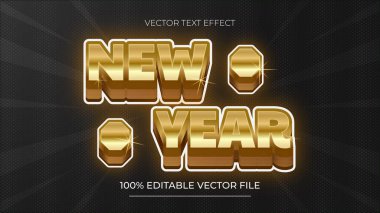 Lüks siyah ve altın stilinde düzenlenebilir yeni yıl metin efekti