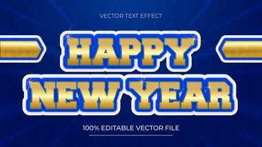 Mutlu yıllar zarif altın ve mavi kalın 3D düzenlenebilir metin efekti