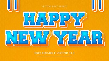 Mutlu yıllar metin kalın stil düzenlenebilir metin efekti mavi ve turuncu renk