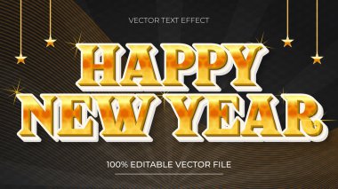 Yeni yıl 3d altın metin efekti düzenlenebilir şablon tasarımı