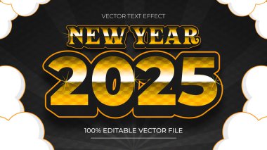 Yeni yıl 3d metin efekti ve lüks renk içeren düzenlenebilir metin efekti sunar