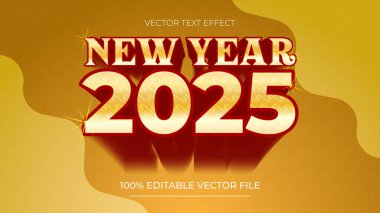 2025 mutlu yeni yıl metin efekti lüks kırmızı ve altın karışımı