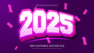 Mutlu yıllar 2025 Lüks mor modern 3d Düzenlenebilir Metin Efekti