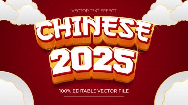 Çin Yeni Yıl 3d gerçekçi metin efekti düzenlenebilir vektörü