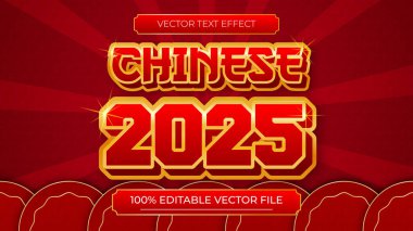 Çin Yeni Yılı 3D metin ve Çin süslemeleri ile düzenlenebilir metin efekti