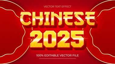 Kırmızı ve altın rengi temalı Çince yeni yıl düzenlenebilir metin tarzı efekti
