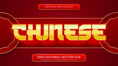 Çin Yeni Yılı 3d gerçekçi metin efekti kırmızı ve altın rengi düzenlenebilir vektör