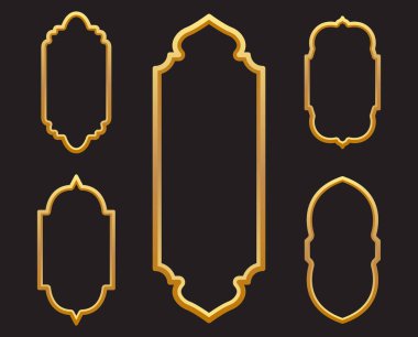 Altın rengi Arap pencereleri ve İslami Çerçeve siluetleri Vektör illüstrasyonu Ramazan Kareem tasarım elementi