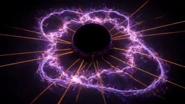 Plazma kavisleri ve dışarıya doğru parlayan filamanlarıyla elektrik boşaltımının dinamik enerji alanıyla çevrili karanlık bir küre..