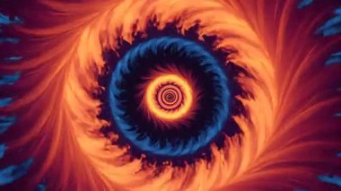 Hipnotik ve dinamik soyut görsel bir deneyim yaratan, ateşli turuncu ve serin mavi enerjili girdap içeren büyüleyici bir video..