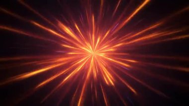 Merkezi bir noktadan yayılan parlak turuncu ışık çizgilerini gösteren dinamik video karanlık bir ortamda hız ve enerji hissi yaratıyor..