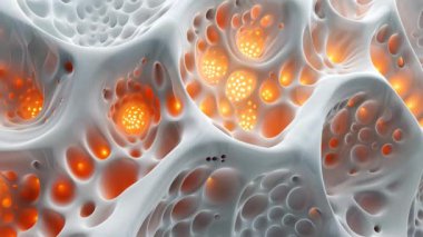 Beyaz Organik Şekil İçinde Soyut Parlayan Küreler