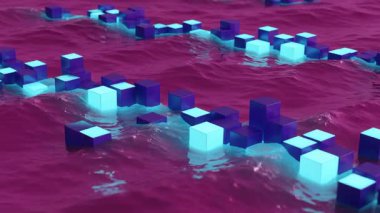 Mor Su Dalgalarında Yüzen Parlayan Küpler