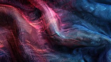 Kırmızı ve Mavi Işıklı Soyut Dijital Kumaş, Detaylı Doku Videosu