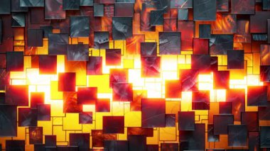 Soyut Parlak Kareler: Parlak Işıklı Kırmızı, Sarı ve Siyah Döşemeler