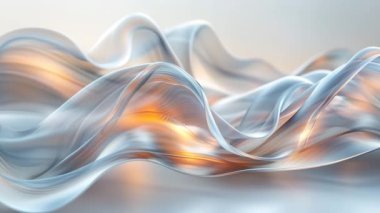 Soyut Hareket: İnce Işık Efektleri ile Akan Mavi ve Altın Kumaş Dalgaları