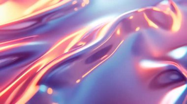 Yansıyan Akış: Değişen Pembe ve Mavi Işık Yansımaları ile Soyut Metalik Yüzey