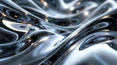 Yansıtıcı yüzeyler ve Parlak Vurgularla Soyut Metalik Akışkan Hareketi
