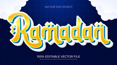 Ramazan 3d metin efekti ve düzenlenebilir metin efekti İslami arkaplan sarı ve mavi