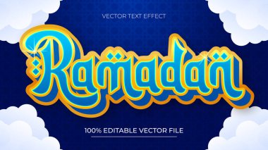 Ramazan 3d metin efekti ve düzenlenebilir metin efekti İslami arkaplan sarı ve mavi