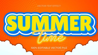 Yazın düzenlenebilir metin efekti sarı ve mavi modern mizah tarzı ve bulut arkaplanı