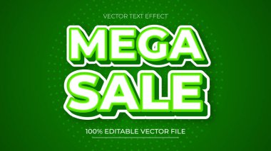 3d eğilim biçimi yeşil ve beyaz renklerde Mega Satış Düzenlenebilir metin efekti
