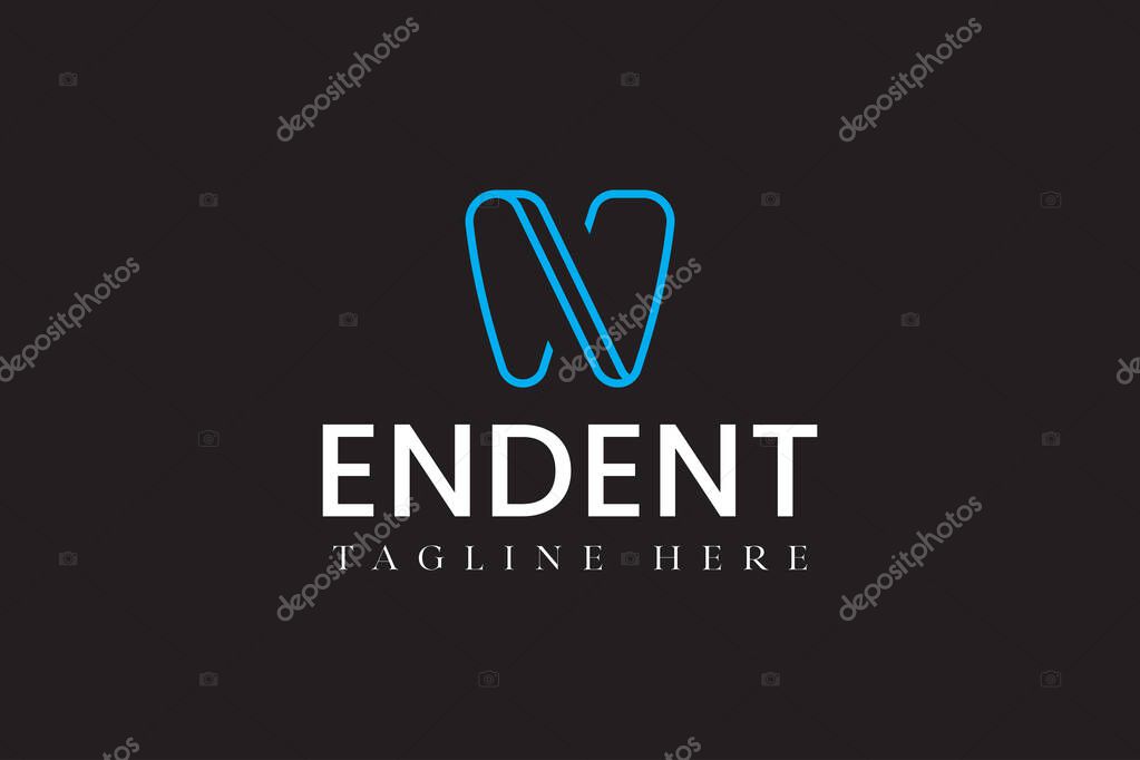 Letter N with teeth shape modern logo design for dental clinic and dentistry. letter N with tooth line art logo design. studio building with music player minimalist logo design