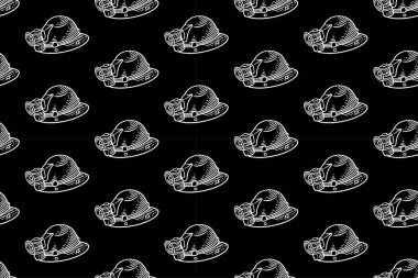 Madenci, kaşif, macera madencisi, miğfer işleme desenli arka planda lamba karalama desenli eski güvenlik kaskı. El feneri resimli duvar kağıdı olan klasik kask