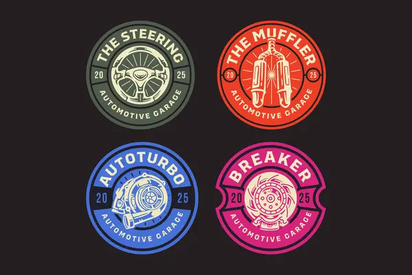spor direksiyonu, çift egzoz susturucu, otomatik turbo şarj aleti, devre dışı bırakıcı kalibre retro rozet logo tasarım koleksiyonu spor, otomotiv, garaj, atölye, yedek parça seti