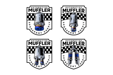 Spor egzoz rozeti logosu tasarımı spor, otomotiv, garaj, atölye, yedek parça, endüstri için ayarlandı. Tek ve çift uçlu çizim amblem logo tasarımlı araba egzoz borusu.