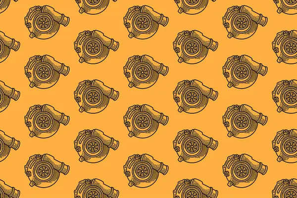 Sarı arka planda spor turbo şarj kabartma çizgisi kusursuz desen. Spor, otomotiv, garaj, yedek parça, sanayi ürünleri için model duvar kağıdı üreten retro araba destekleyici sistem