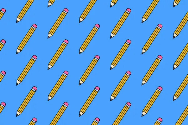 Silgi okul kırtasiyesine sahip kalem mavi arka planda renksiz desen. Ahşap kalem kauçuk karalama desenli arka plan çocukları, okul, üniversite, bilim