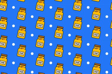 Mürekkep şişeleri ve noktalar deseni, kırtasiye tasarımı için uygun, sanat malzemeleri ambalajlama, ve çeşitli projeler için yaratıcı arka plan.