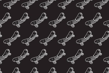 Siyah arka planda pürüzsüz çizgili kaykay çizgisi. Kaykay sporu ve paten parçaları mağazası ürünleri için retro fren kaykayı kabartma kalıbı kabartma kalıbı arka planı