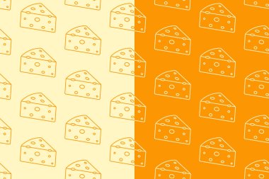 Peynir, sarı beyaz arka planda kusursuz çizgiler çizer. Peynir doğrusal karalama desenli arka planı bozar. Çedar ana hatları izole edilmiş motif duvar kağıdı. Gıda etiketi, ambalaj ve ürün