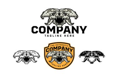 Ön ve yan görüş rozet logo vektör tasarımlı kaplan kafası vahşi yaşam, macera ve avcı için ayarlandı. Vahşi kaplan kafatası vintage illüstrasyon amblem logo koleksiyonu Renkli, ana hatlı ve kabartmalı