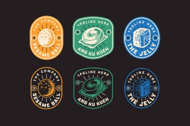 Susamlı top, ang ku kueh, jöleli tatlı, Asya tatlısı, geleneksel amblem amblem amblem logo dizaynı restoran, kafeler, sokak yemekleri, aşçılık, pasta, fırın, gurme. vektör illüstrasyonu