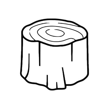 Basit bir siyah beyaz çizim düz bir beyaz zemin üzerinde görünür büyüme halkaları olan izole bir ağaç kütüğüne sahiptir..