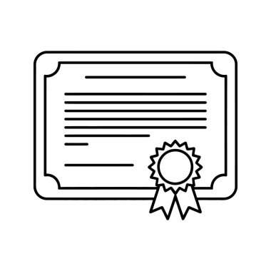 Siyah çizgi sanatı, beyaz arka planda sunulan mühür ve kurdeleli bir diplomanın basitleştirilmiş bir temsilini gösteriyor..